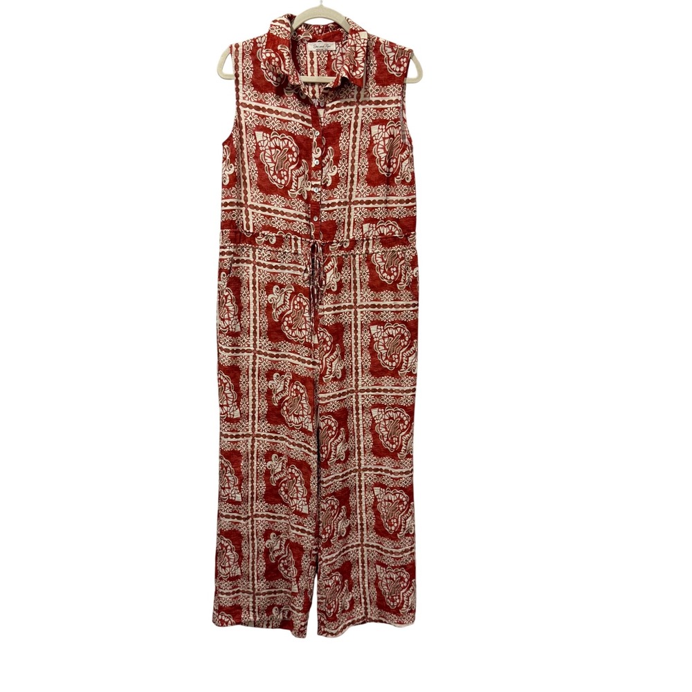 Doe and Rae Red Medallion Tile Print Sleeveless Wide Leg Jumpsuit Small